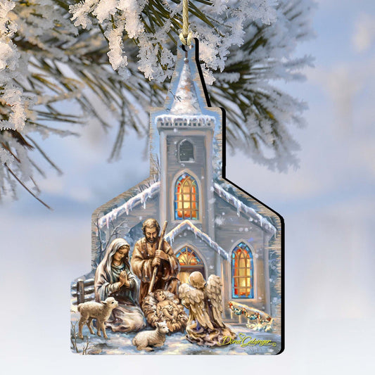 Nativity Chapel Wooden Ornaments by Gelsinger - Nativity Holiday Decor - 8121016-1606-0