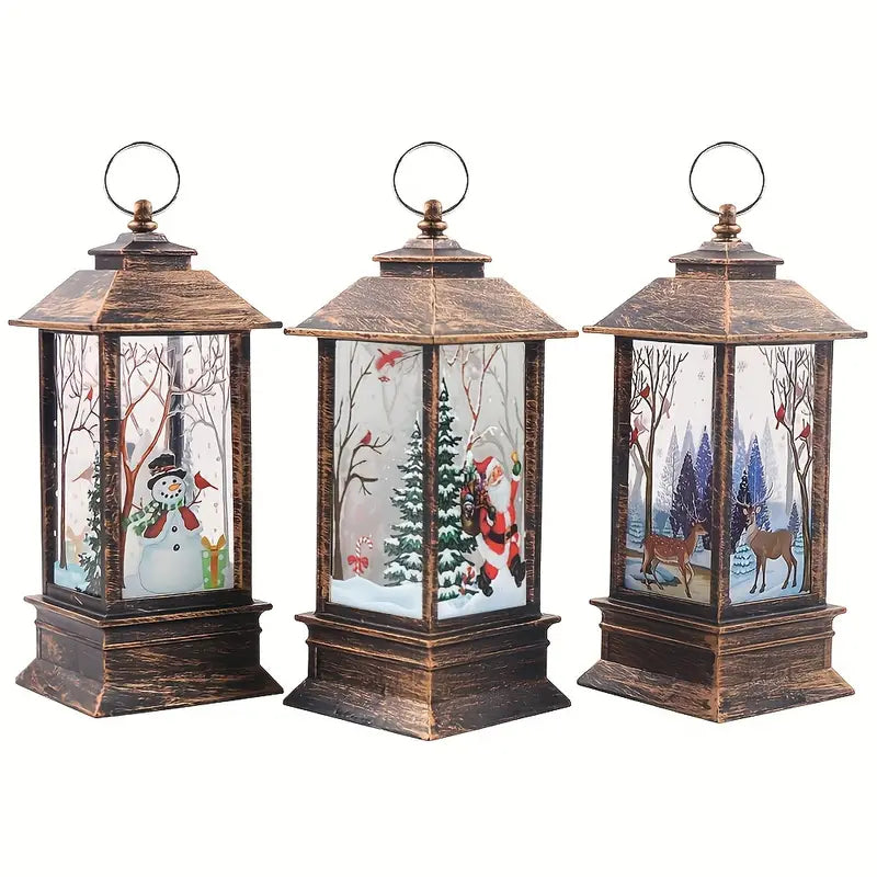 Set of 3 Christmas Lantern Lights - Santa Claus, Snowman, Reindeer Decorations-0
