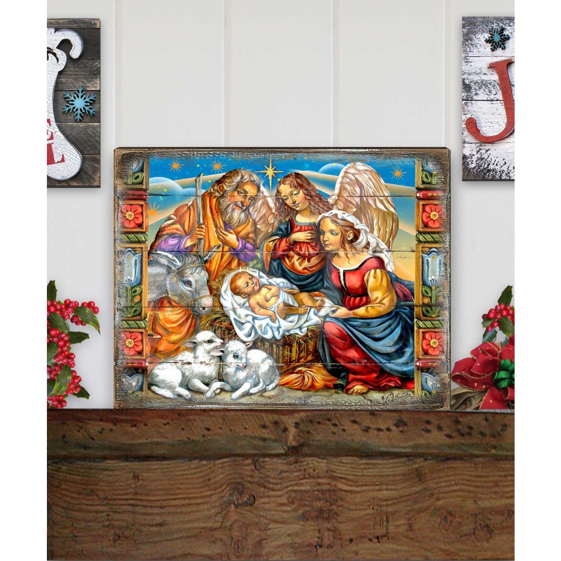 Hitchin Nativity Wooden Wall Art by G. DeBrekht - Nativity Holiday Decor - 8614031B-2
