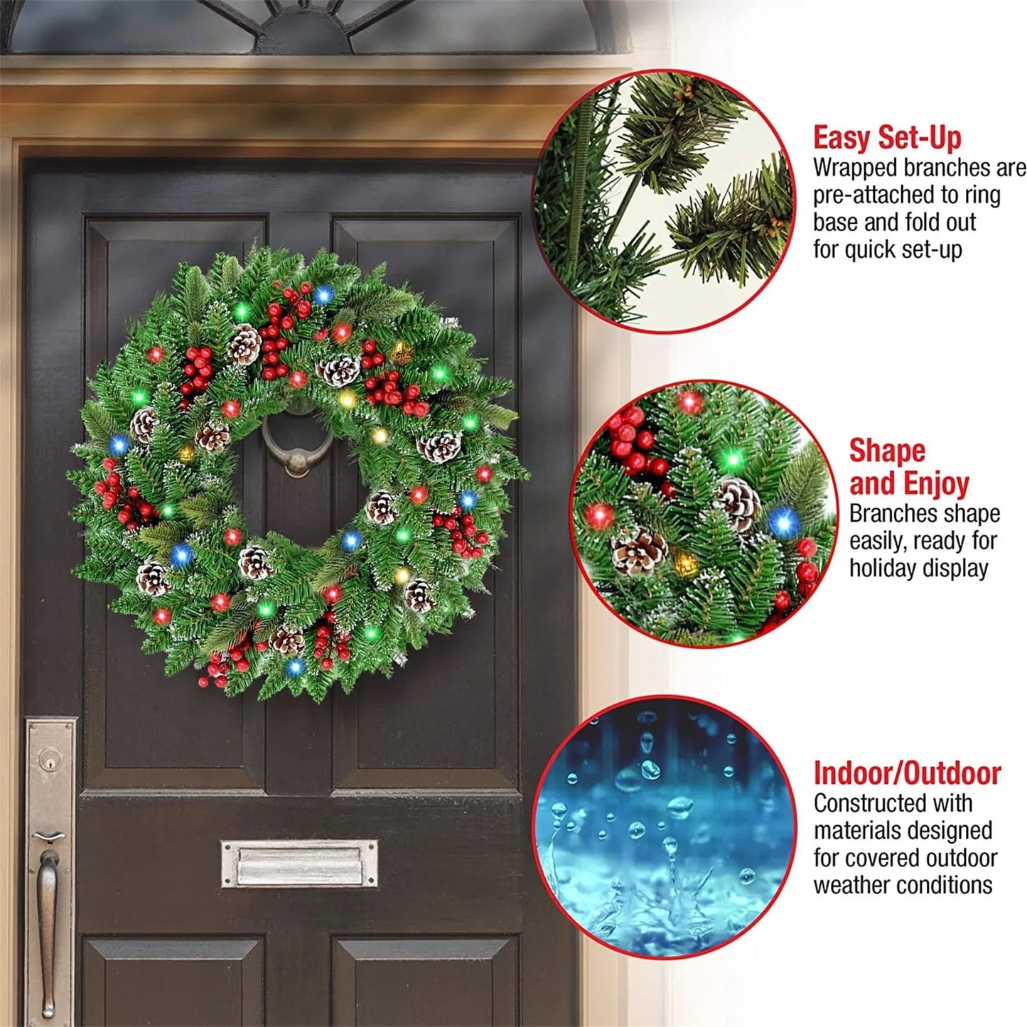 Pre-Lit Christmas Wreath with LED Lights-1