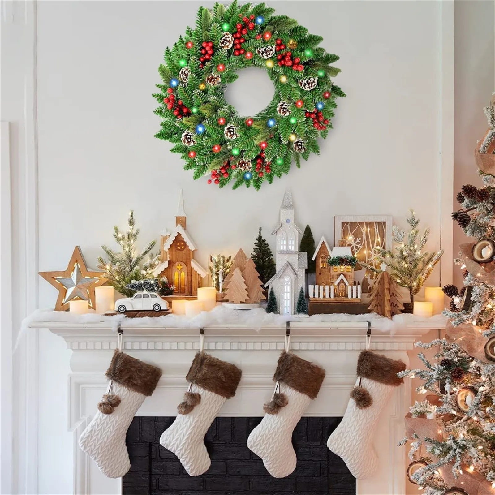 Pre-Lit Christmas Wreath with LED Lights-2