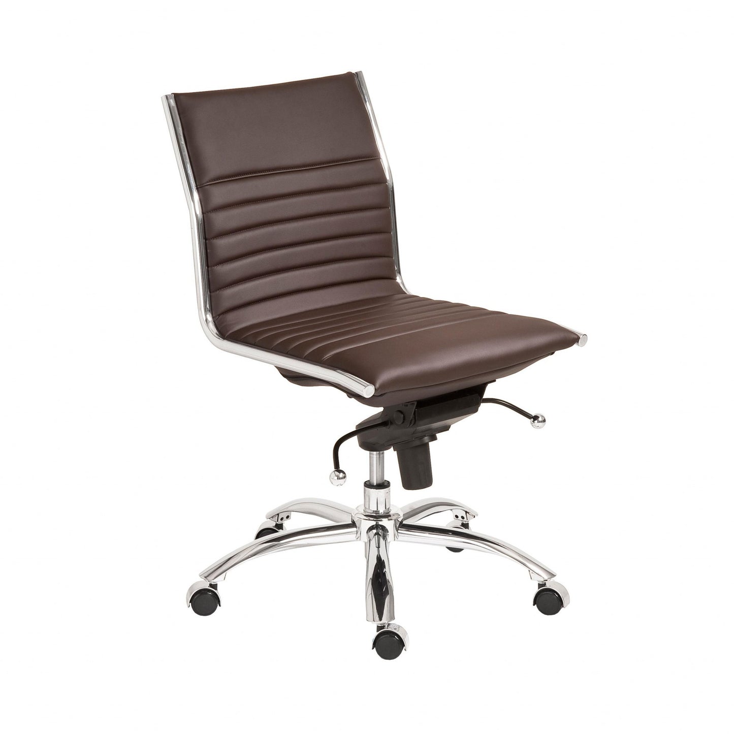 Brown and Silver Adjustable Swivel Faux Leather Rolling Conference Office Chair