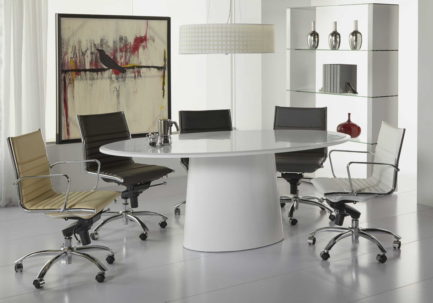 Brown and Silver Adjustable Swivel Faux Leather Rolling Conference Office Chair