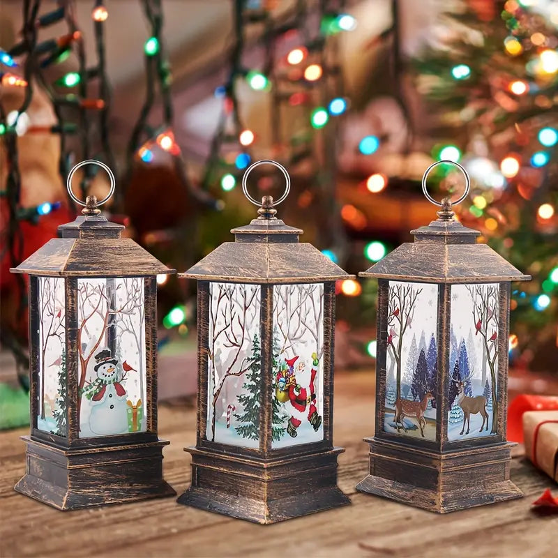 Set of 3 Christmas Lantern Lights - Santa Claus, Snowman, Reindeer Decorations-1