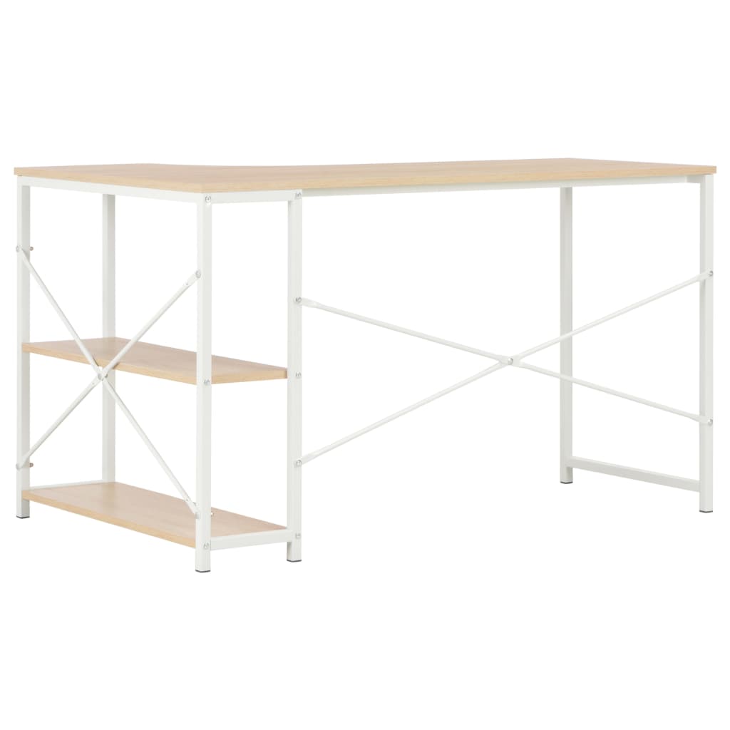 vidaXL Computer Desk White and Oak 47.2"x28.3"x27.6"