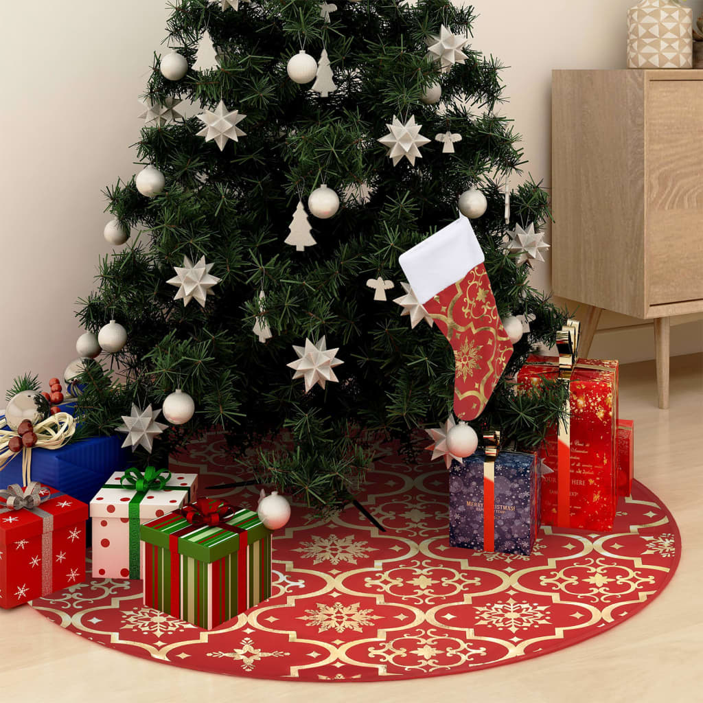 vidaXL Christmas Tree Skirt Artificial Xmas Tree Mat with Sock Luxury Fabric-6