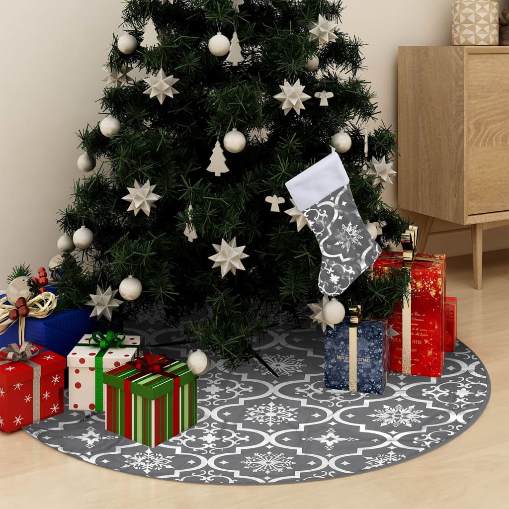 vidaXL Christmas Tree Skirt Artificial Xmas Tree Mat with Sock Luxury Fabric-10