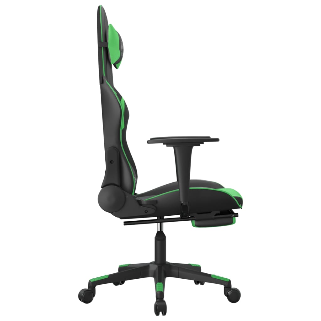 vidaXL Gaming Chair with Footrest Black and Green Faux Leather-2
