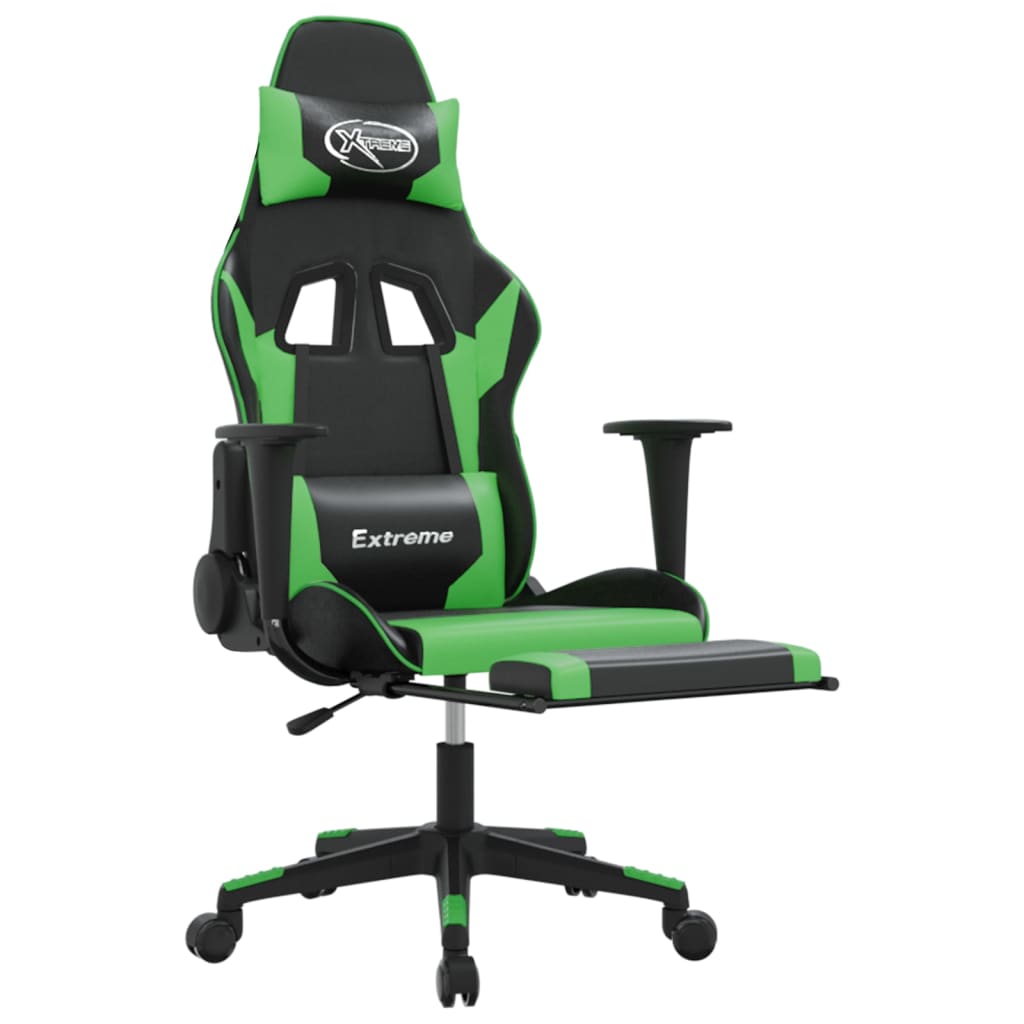 vidaXL Gaming Chair with Footrest Black and Green Faux Leather-4