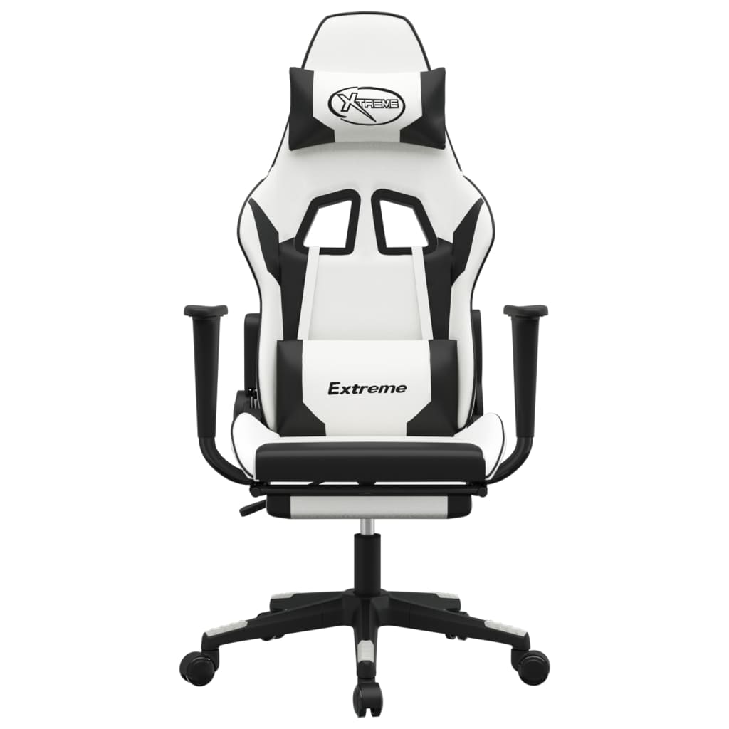 vidaXL Gaming Chair with Footrest White and Black Faux Leather-1