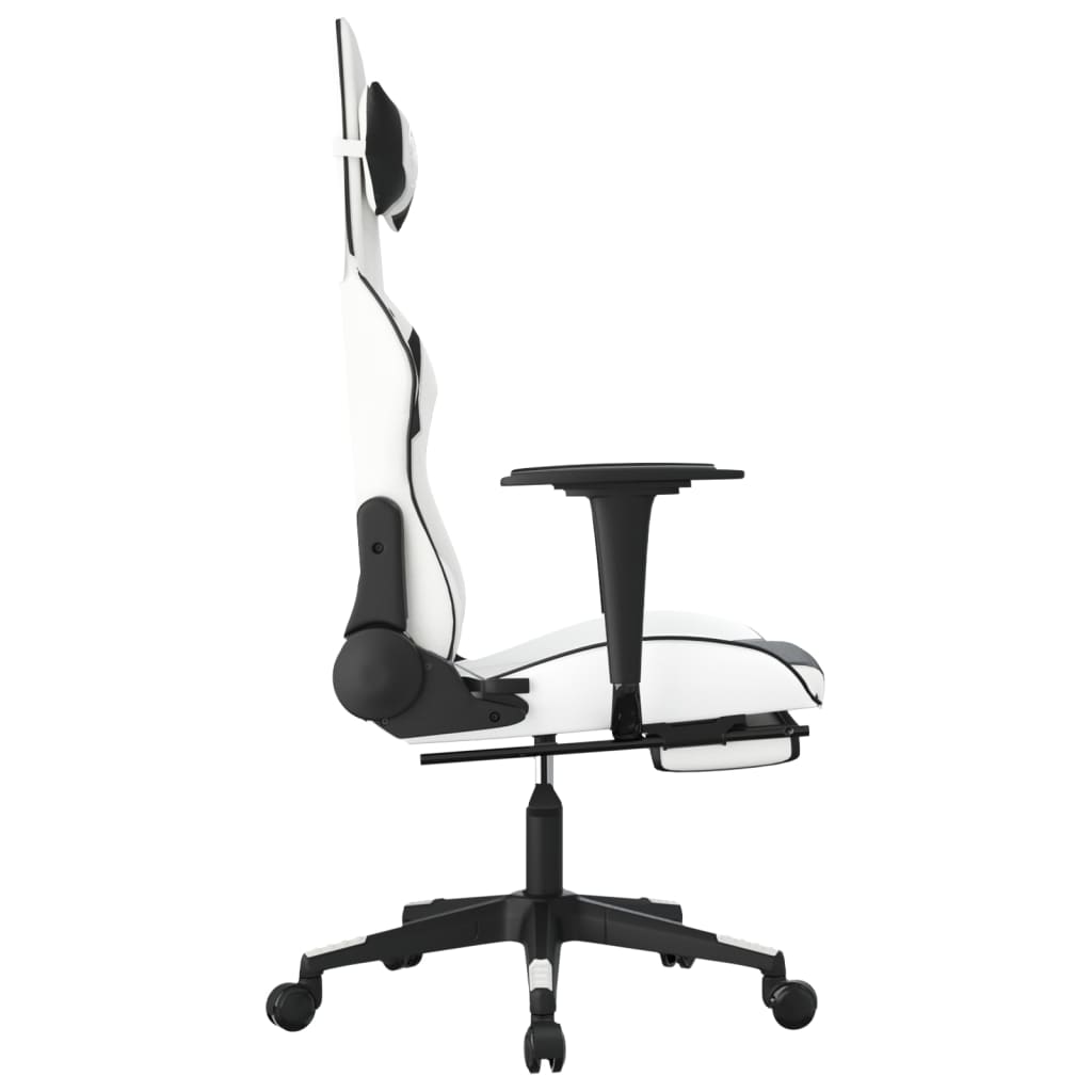 vidaXL Gaming Chair with Footrest White and Black Faux Leather-2