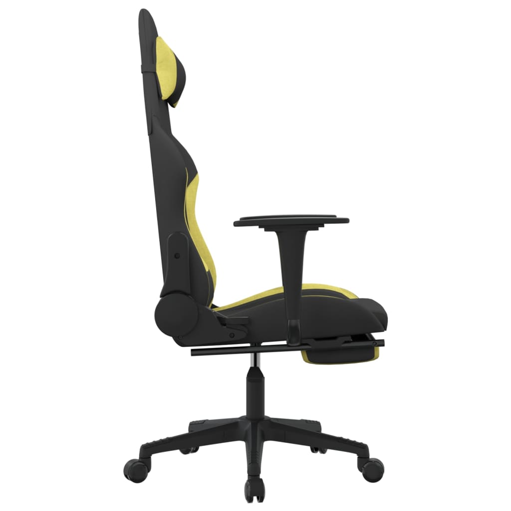 vidaXL Gaming Chair with Footrest Black and Light Green Fabric-2