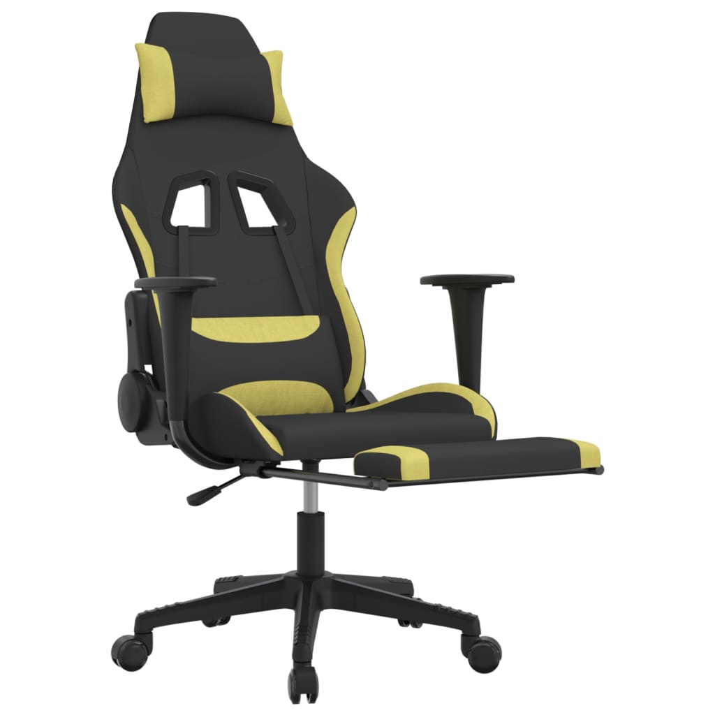 vidaXL Gaming Chair with Footrest Black and Light Green Fabric-4