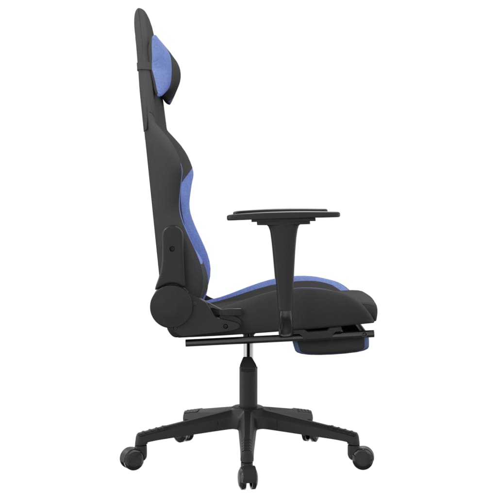 vidaXL Gaming Chair with Footrest Black and Blue Fabric-2