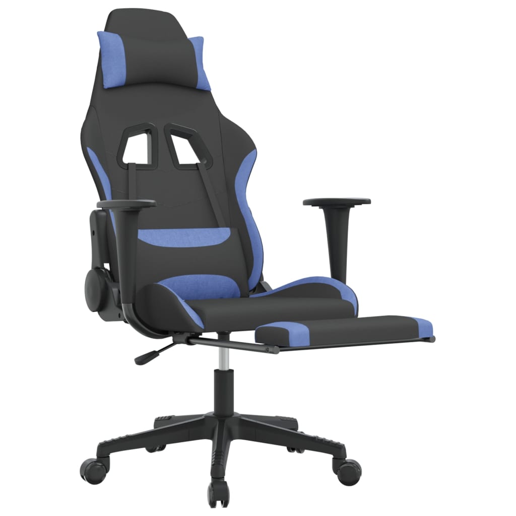 vidaXL Gaming Chair with Footrest Black and Blue Fabric-4