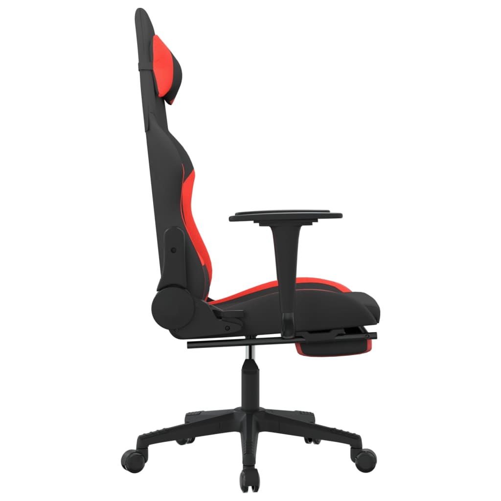 vidaXL Gaming Chair with Footrest Black and Red Fabric-2