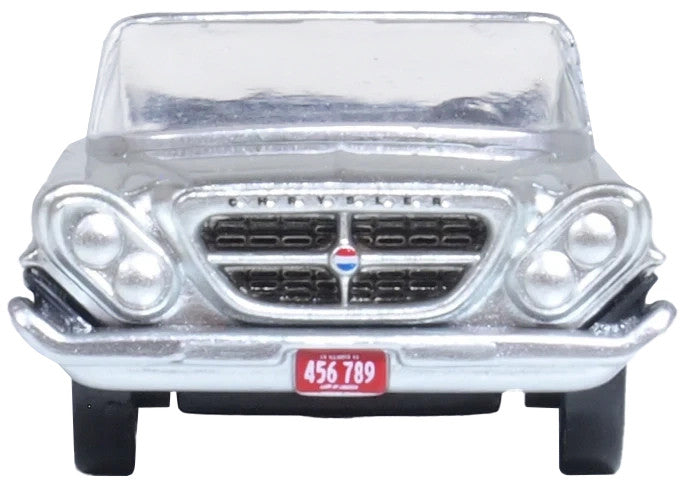 1961 Chrysler 300G Convertible Sheffield Silver Metallic 1/87 (HO) Scale Diecast Model Car by Oxford Diecast-2