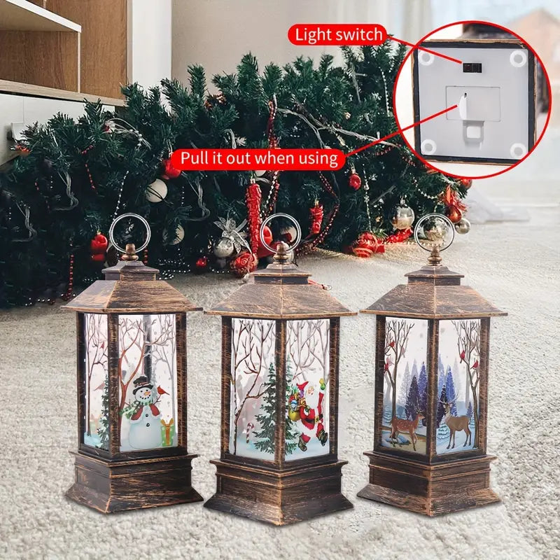 Set of 3 Christmas Lantern Lights - Santa Claus, Snowman, Reindeer Decorations-2