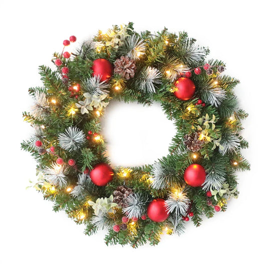 LED Christmas Wreath with Pinecones & Red Berries-0
