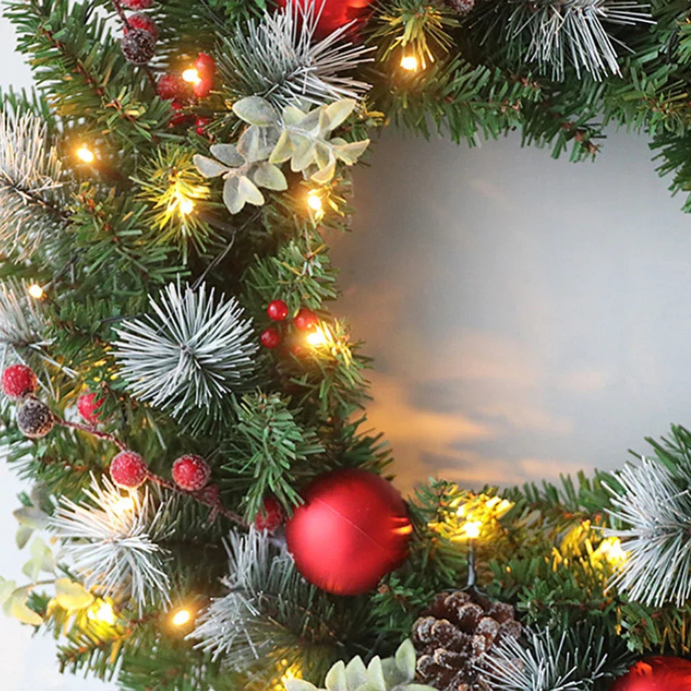 LED Christmas Wreath with Pinecones & Red Berries-4