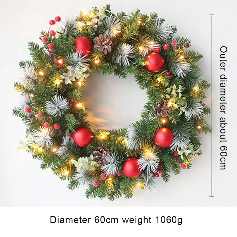 LED Christmas Wreath with Pinecones & Red Berries-2