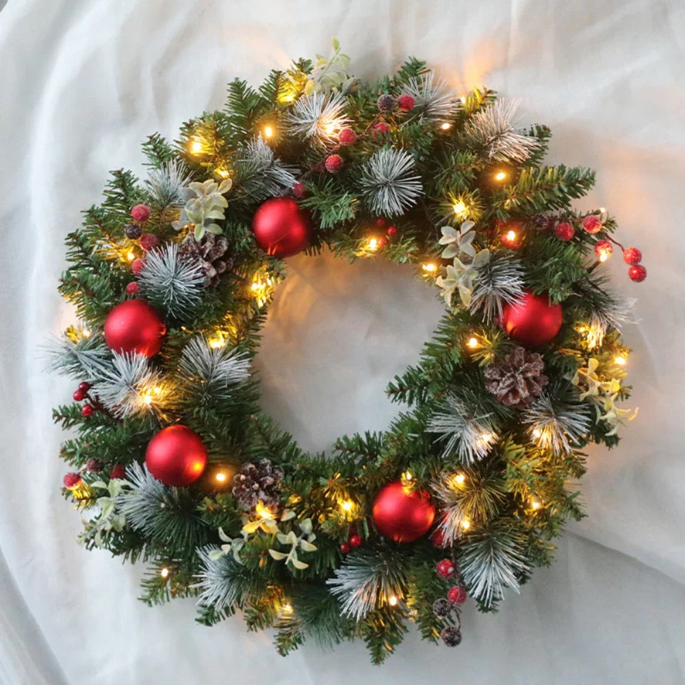 LED Christmas Wreath with Pinecones & Red Berries-1