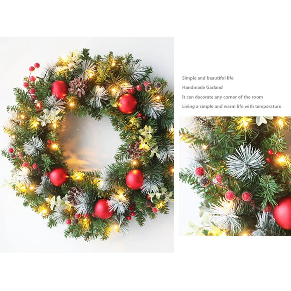LED Christmas Wreath with Pinecones & Red Berries-3