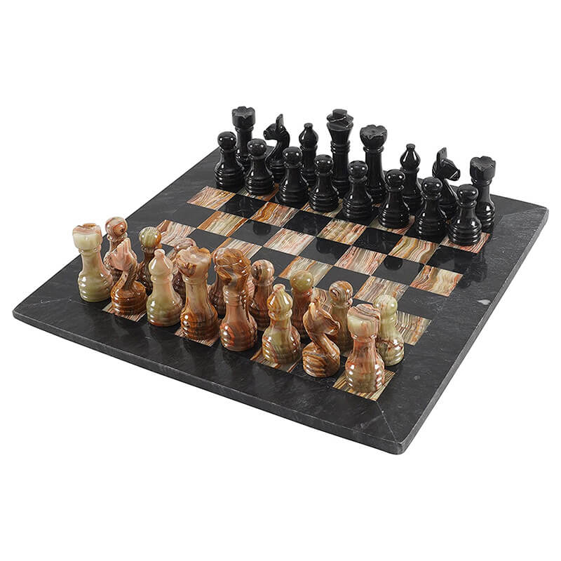 Black And Multi Green 15 Inches Premium Quality Marble Chess Set-1