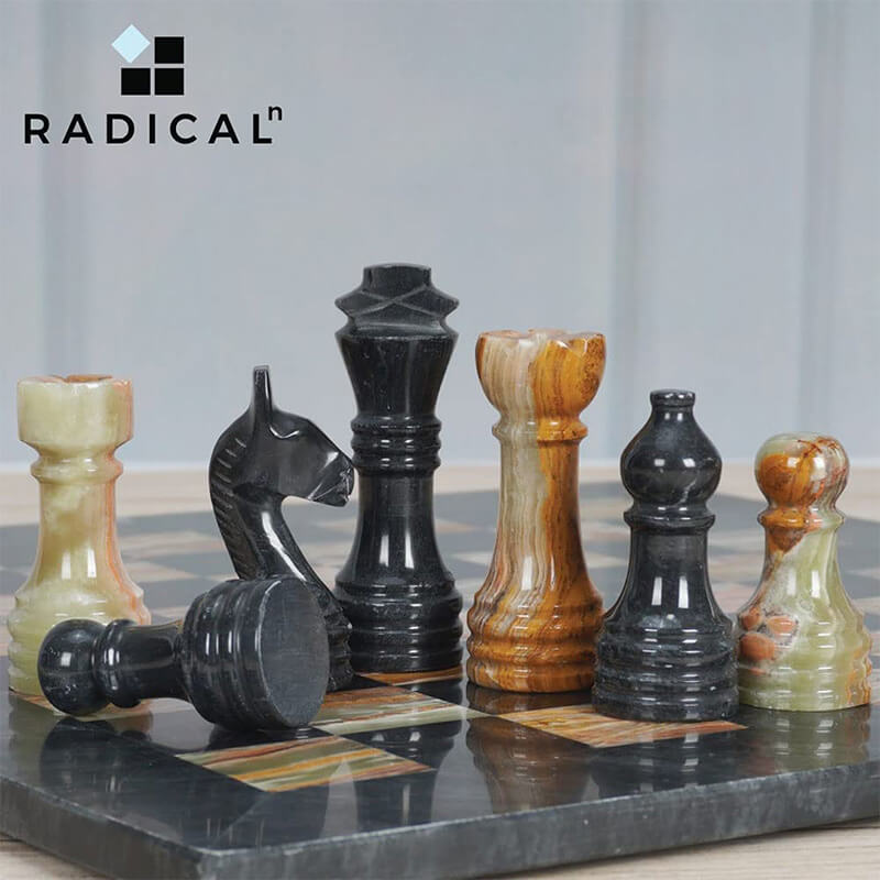 Black And Multi Green 15 Inches Premium Quality Marble Chess Set-2