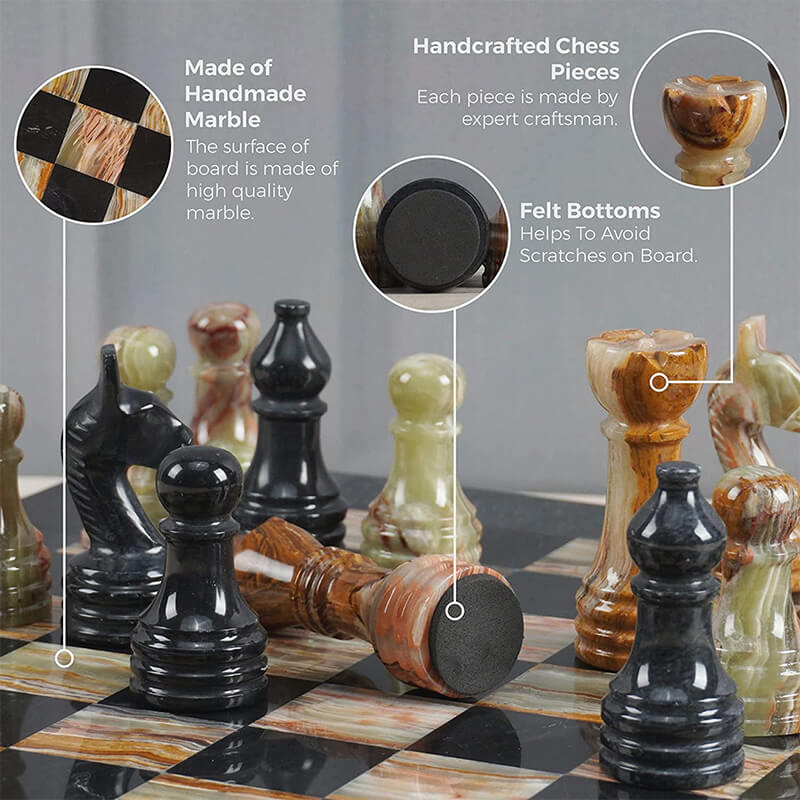 Black And Multi Green 15 Inches Premium Quality Marble Chess Set-3