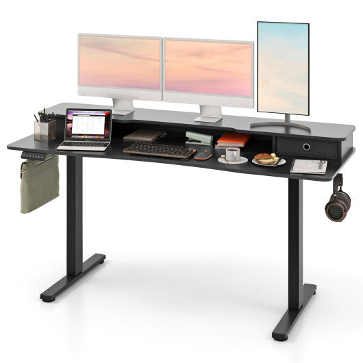 63 Inch x 24 Inch Electric Standing Desk with 2 Drawers-Rustic Brown