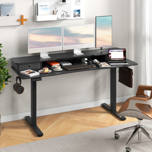 63 Inch x 24 Inch Electric Standing Desk with 2 Drawers-Rustic Brown