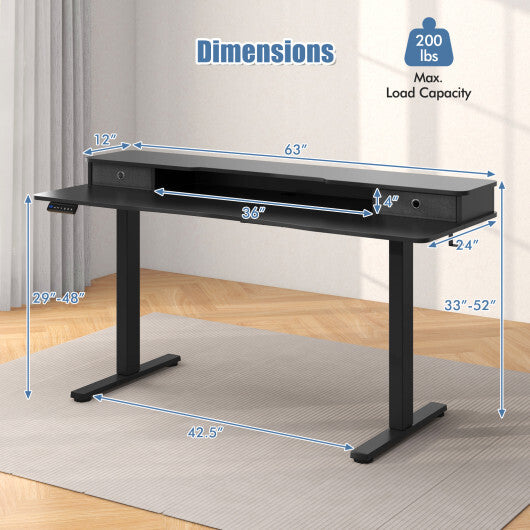 63 Inch x 24 Inch Electric Standing Desk with 2 Drawers-Rustic Brown