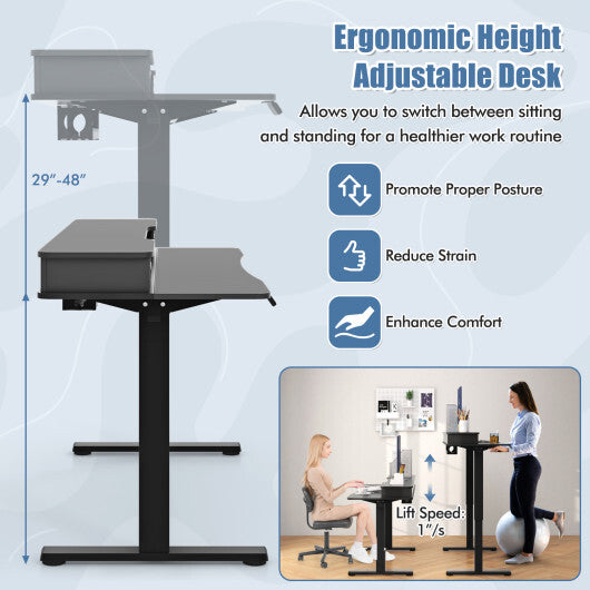 63 Inch x 24 Inch Electric Standing Desk with 2 Drawers-Rustic Brown