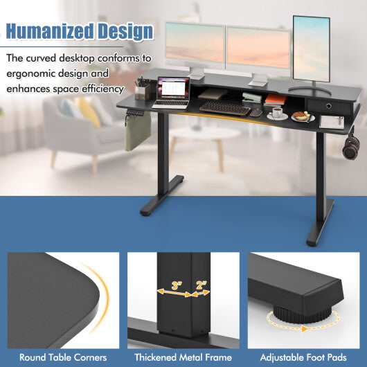 63 Inch x 24 Inch Electric Standing Desk with 2 Drawers-Rustic Brown