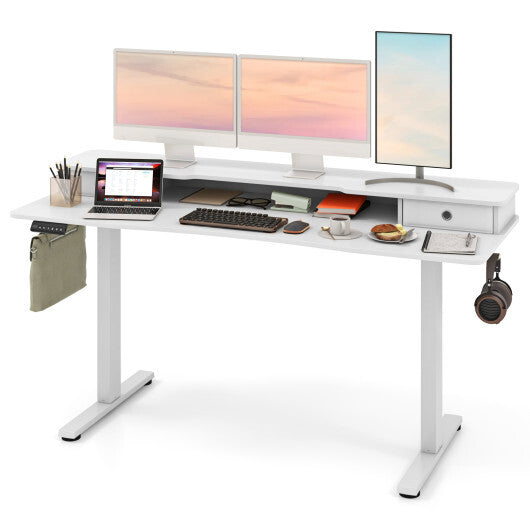 63 Inch x 24 Inch Electric Standing Desk with 2 Drawers-Rustic Brown