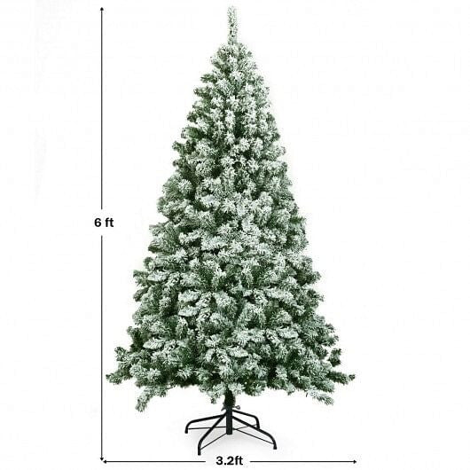 6 Feet Snow Flocked Artificial Christmas Tree Hinged with 928 Tips-4