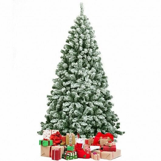 6 Feet Snow Flocked Artificial Christmas Tree Hinged with 928 Tips-2
