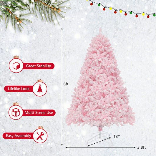 6 FT Flocked Artificial Xmas Tree Hinged with 350 LED Lights-3
