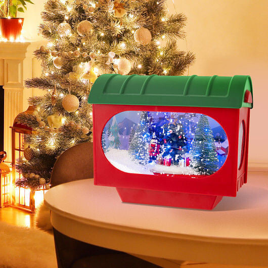 59 Inch Christmas Street Lamp with Sound-Activated Snow Globe Lantern-Red-3