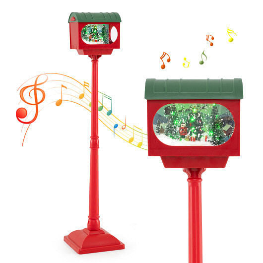 59 Inch Christmas Street Lamp with Sound-Activated Snow Globe Lantern-Red-4