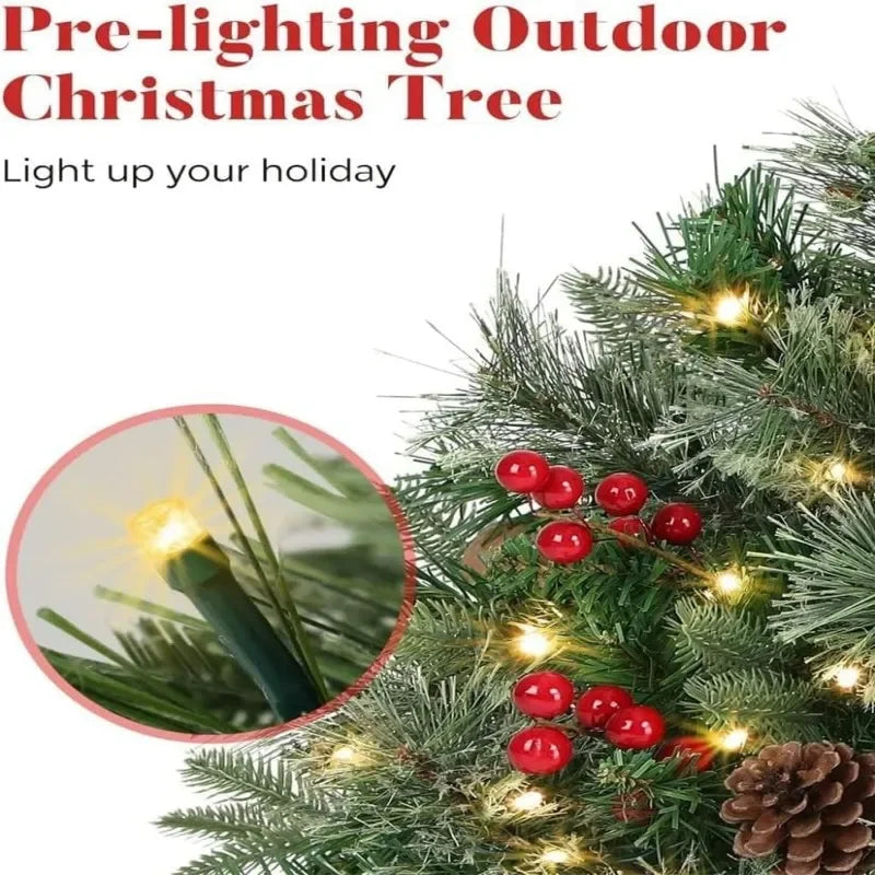 Christmas Planter Lighted Artificial Pine Trees with LED Lights-3