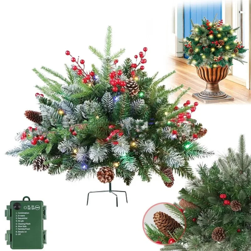 Christmas Planter Lighted Artificial Pine Trees with LED Lights-4