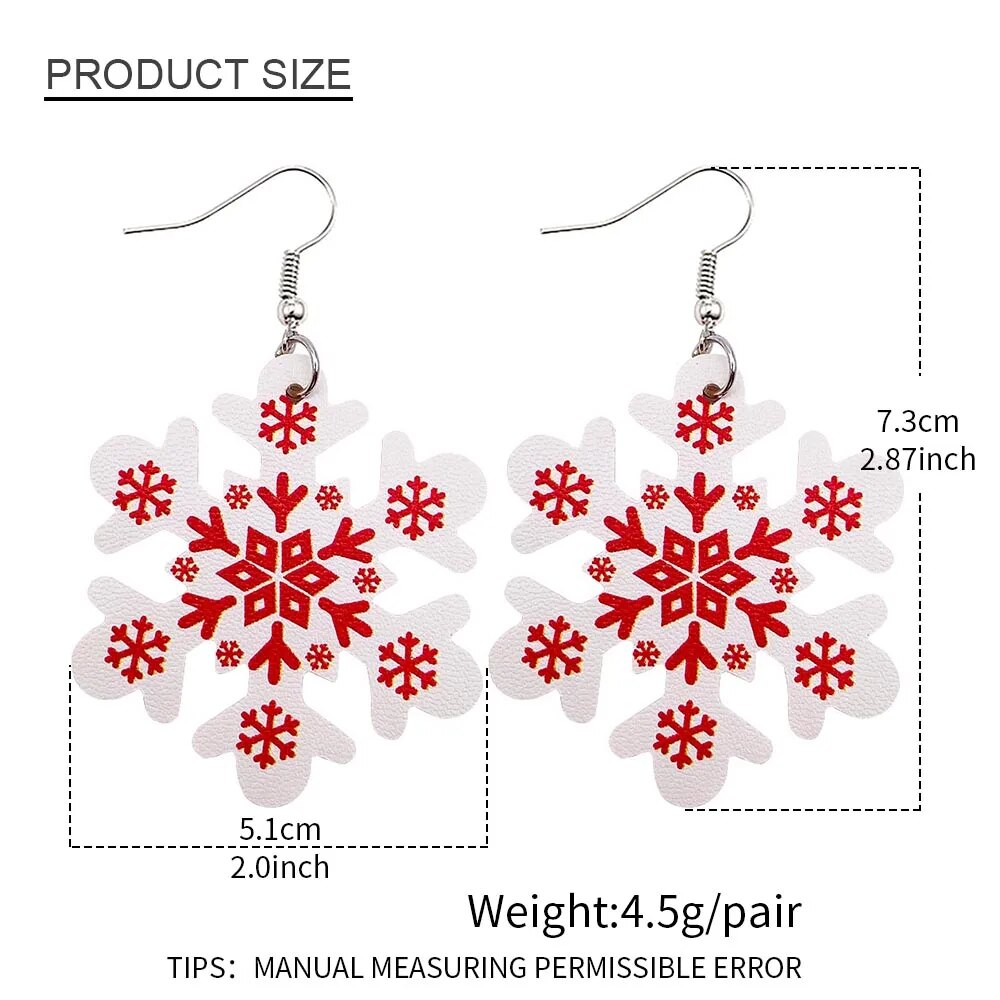 Christmas Stocking Snowflakes PU Faux Leather Earrings for Women Teardrop Drop Dangle Earrings  Fashion Jewelry Gifts
