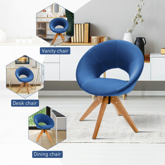 Swivel Accent Chair with Oversized Upholstered Seat for Home Office-Blue - Color: Blue