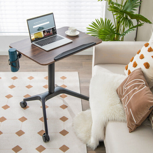 Pneumatic Standing Desk with Anti-fall Baffle and Cup Holder - Color: Brown