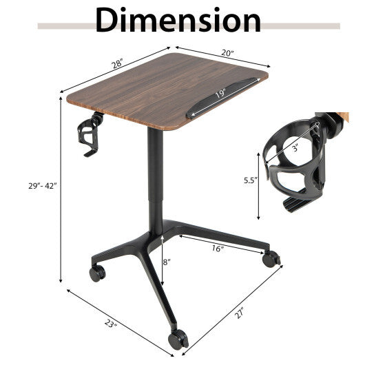 Pneumatic Standing Desk with Anti-fall Baffle and Cup Holder - Color: Brown