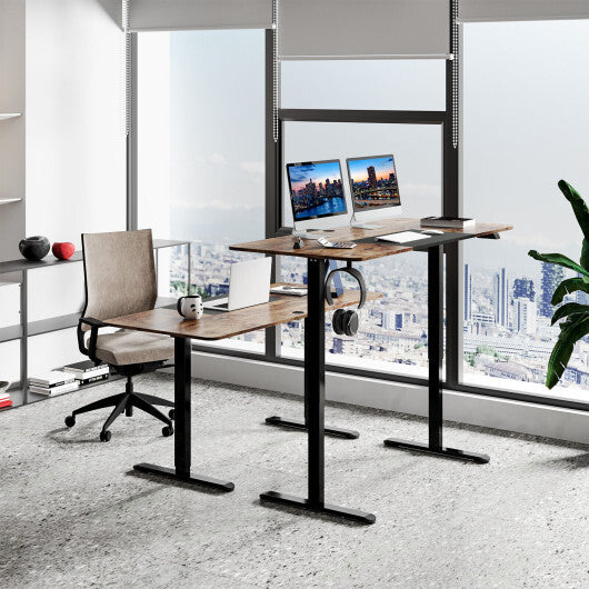 55 Inch Electric Standing Desk Adjustable with Cable Management Hole-Brown - Color: Brown