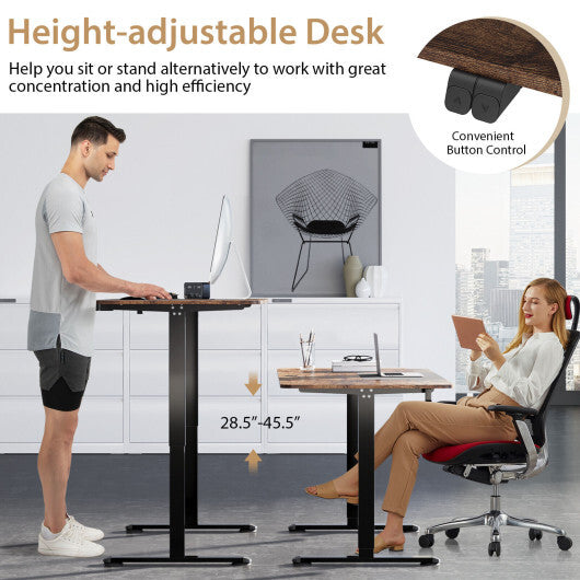 55 Inch Electric Standing Desk Adjustable with Cable Management Hole-Brown - Color: Brown