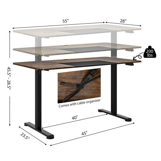 55 Inch Electric Standing Desk Adjustable with Cable Management Hole-Brown - Color: Brown